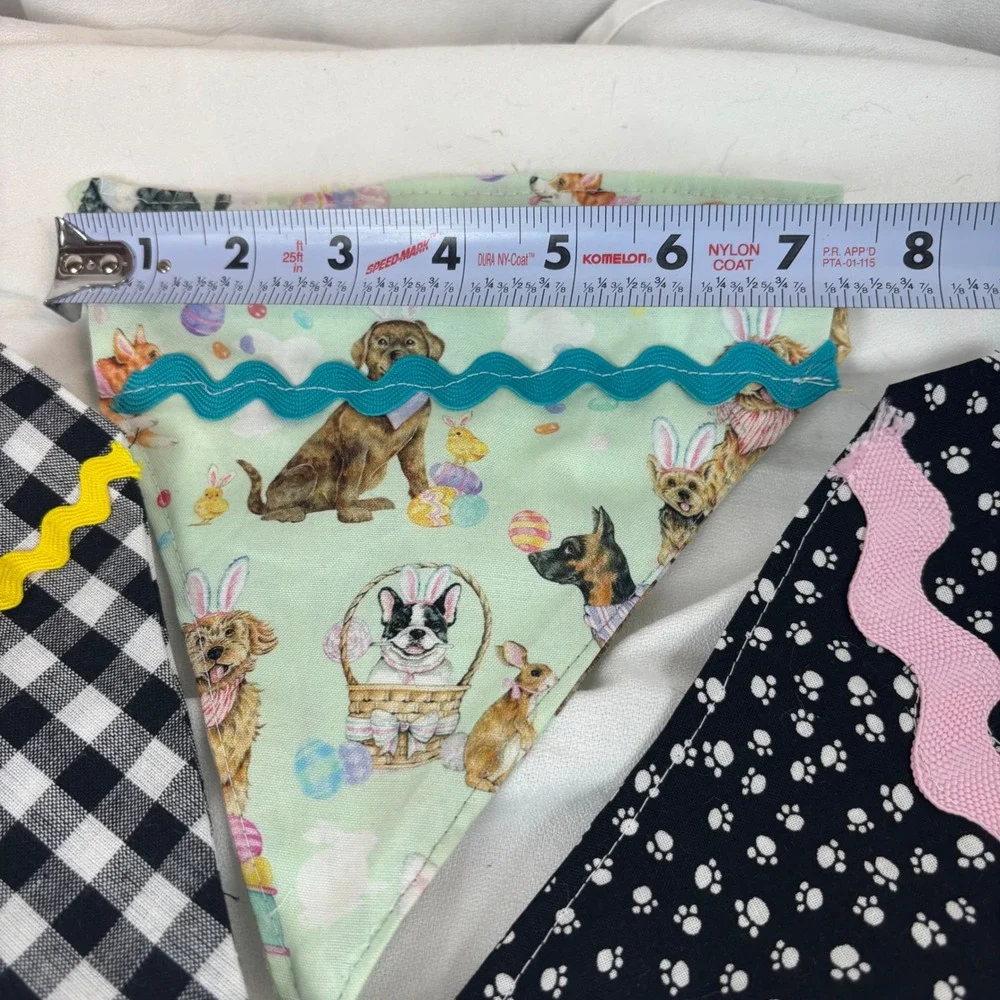 Handmade Dog Bandana Set of 3 Easter Dogs Buffalo Plaid Bone Print Rickrack Trim